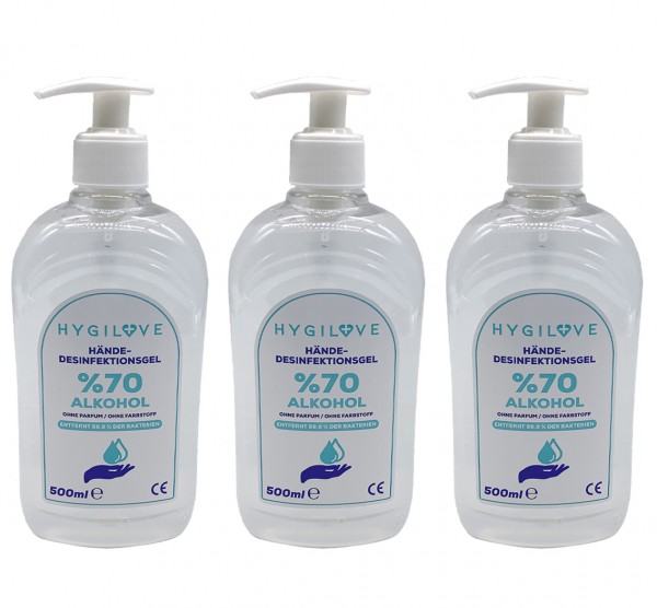 3 x Hygilove Hand Desinfektionsgel - 500ml