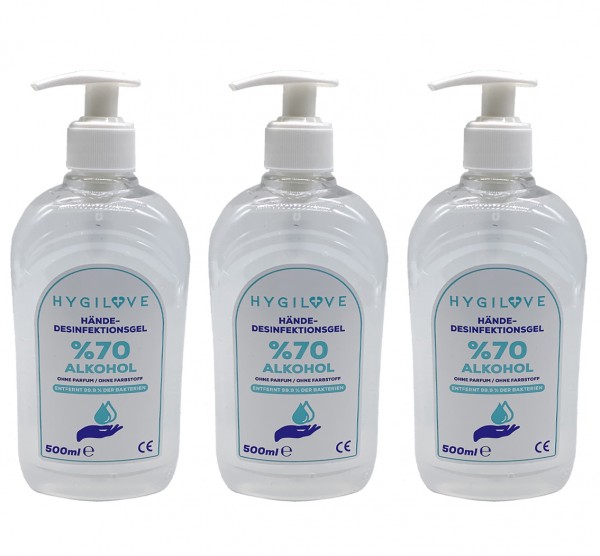 3 x Hygilove Hand Desinfektionsgel - 500ml