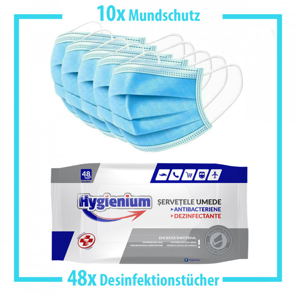 10x Mundschutz + 48x Desinfektionstücher