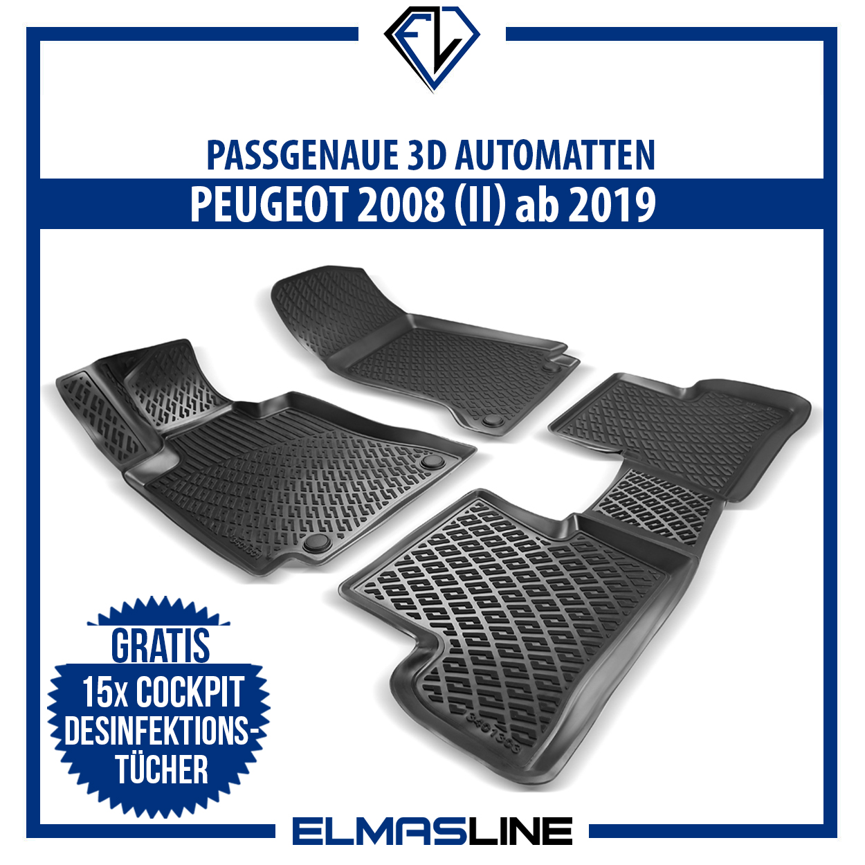 Elmasline Design 3D Gummimatten Set für BMW 3er F30 2012-2019